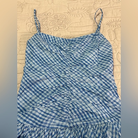 NEW Summer Away at Free People Roberta Dress Sz S Blue Ocean Checks Ruched - Picture 11 of 15
